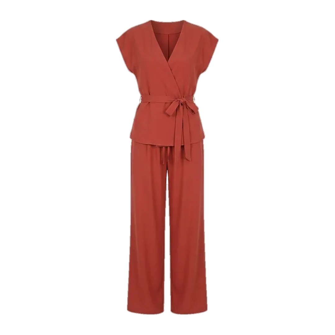Conjunto de colete transpassado — Canela