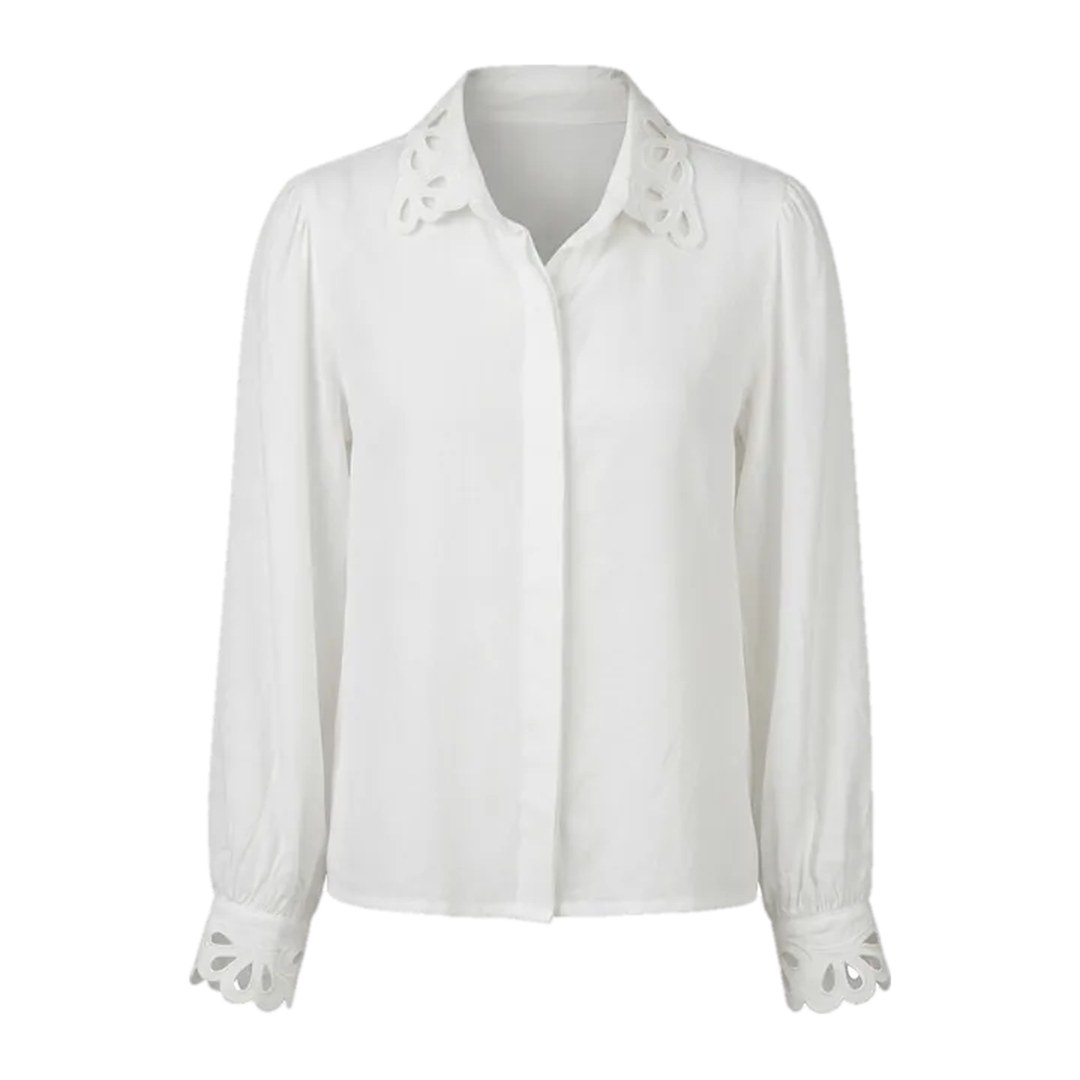 Camisa com detalhe de richilieu — Branca