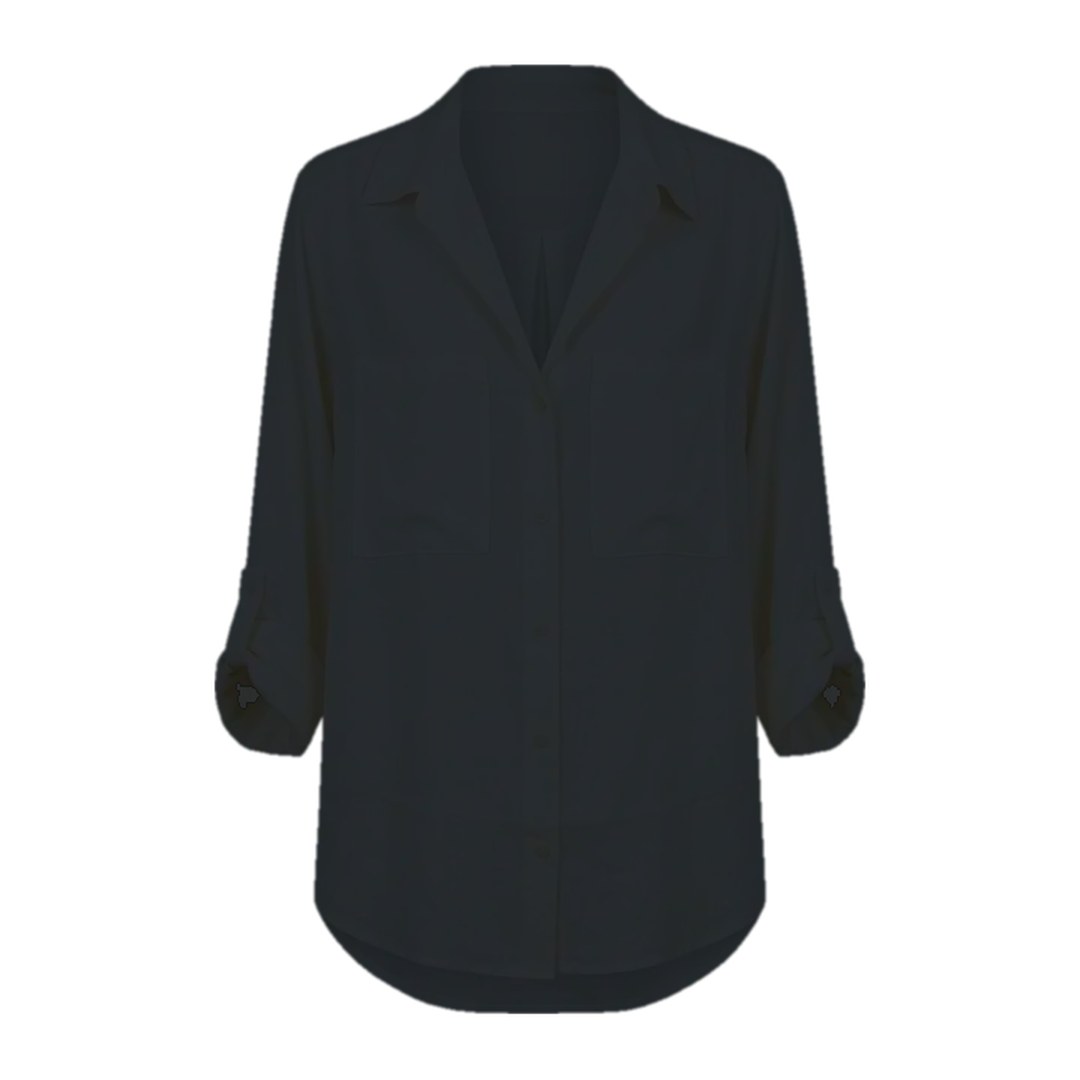 Camisa de viscose com bolso — Preta