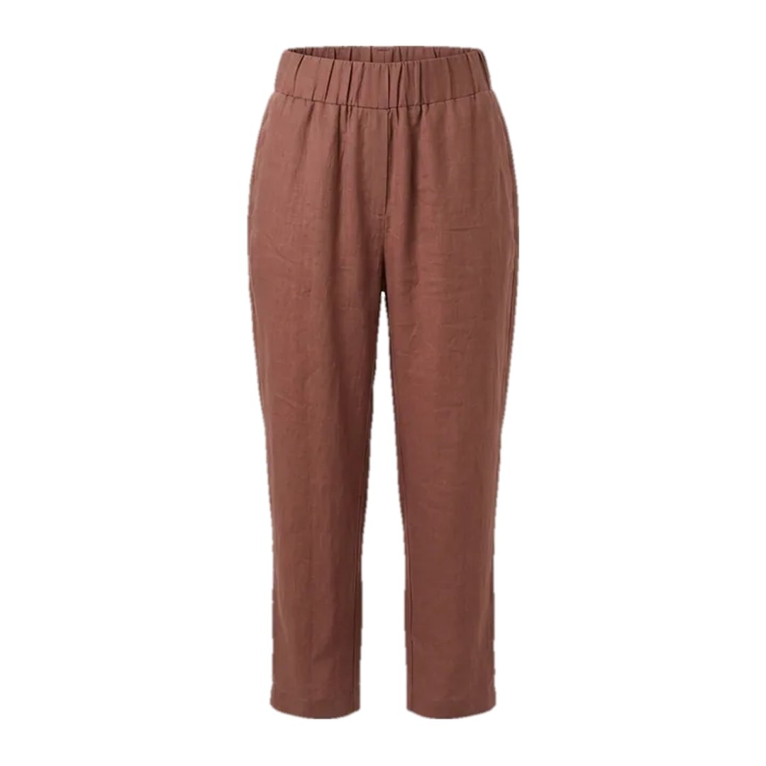 Calça com elástico na cintura 100% linho — Marrom