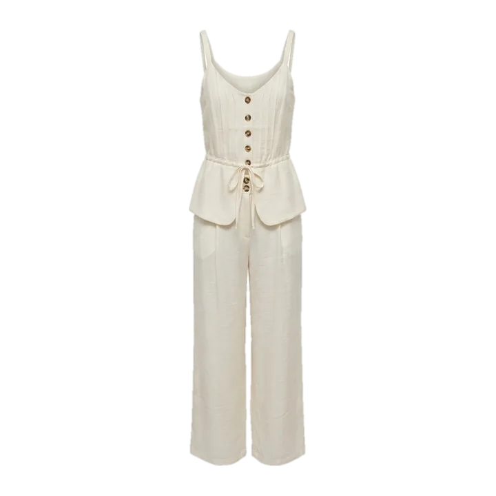 Conjunto de blusa com pregas e calça reta — Off white