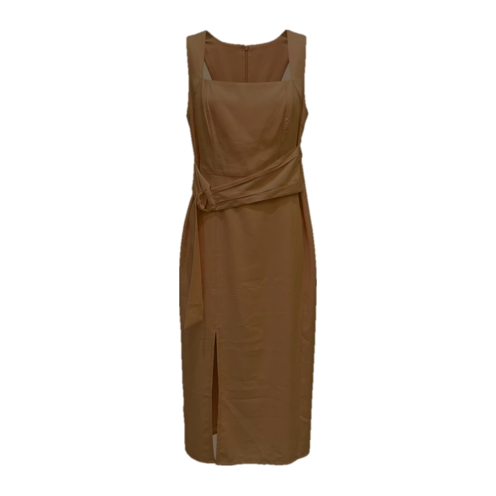 Vestido midi com faixa na cintura — Capuccino
