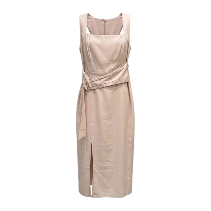 Vestido midi com faixa na cintura — Rosê