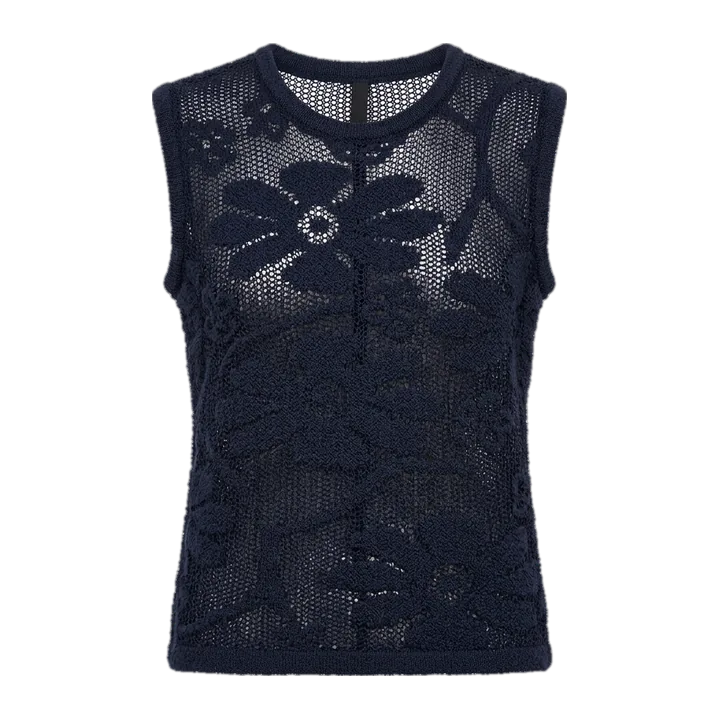Blusa de tricot com estampa de flores — Marinho