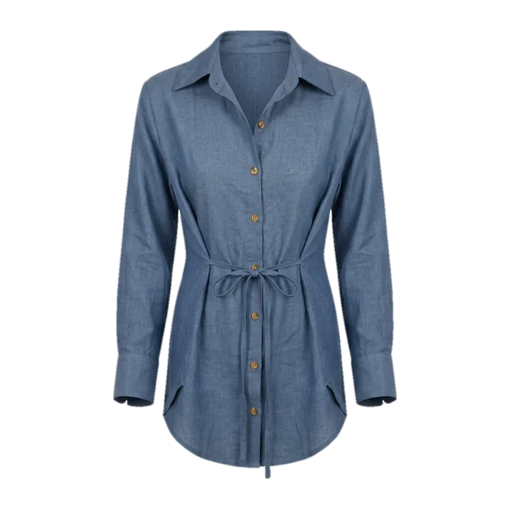 Camisão com amarração 100% linho — Azul