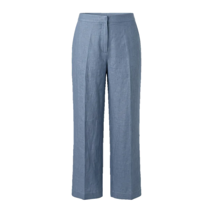 Calça cintura alta 100% linho — Azul