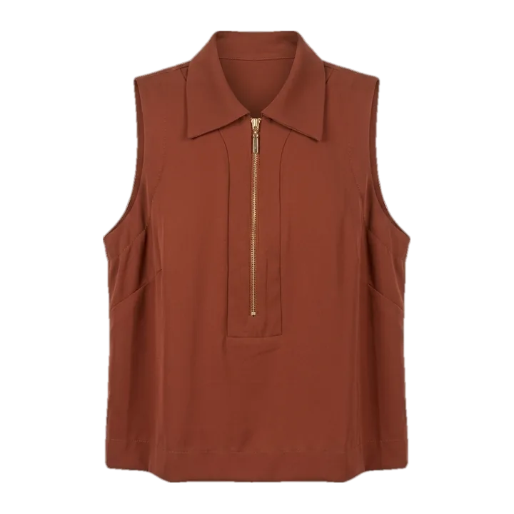 Blusa de crepe com zíper — Marrom cacau