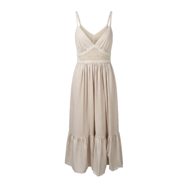 Vestido de viscose com detalhe em crochê — Off white